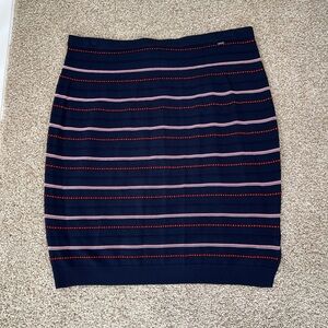 ST. JOHN Red, White and Navy Horizontal Stripe Knit Skirt Size XL